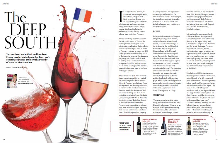 Editorial feature red wine of Provence Chrissie McClatchie journalist